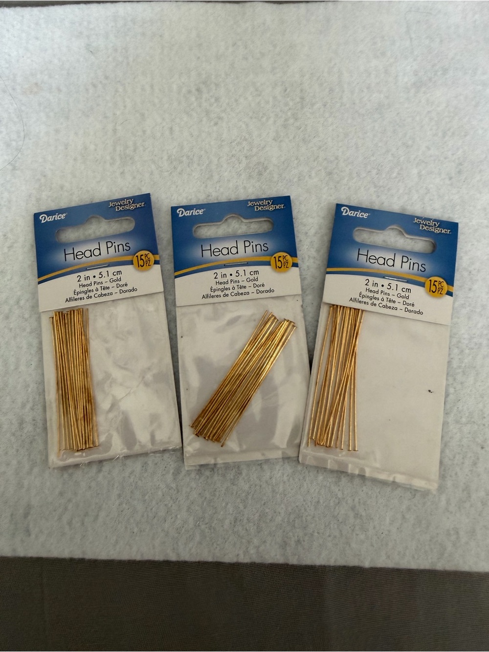 New Darice Gold Head Pins - 2 in (15pc) Jewelry Findings, Pack of 3.
